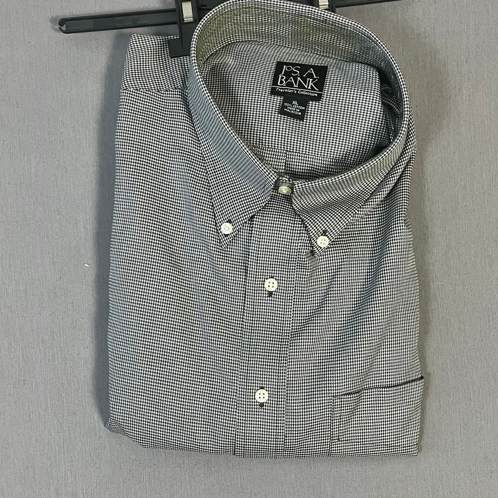 Y2K/2000s Jos. A. Bank Button Down Shirt XL Cotton Houndstooth Black White NEW